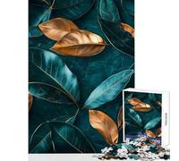 Puzzle 1000 pièces pour Adolescents Bleu Sarcelle et Feuille d'or Jeu Impossible idéal pour Les Couples décoration Murale Aide à exercer Le Cerveau (75x50cm)