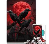 Puzzle 1000 pièces pour Adolescents Blood Moon Crow, Jouets de Divertissement Familial, idéal comme Cadeau pour Toute la Famille 38x26cm
