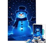 Puzzle 1000 pièces pour Adolescents Bonhomme de Neige Lumineux dans Une Nuit d'hiver Jouet éducatif et Relaxant pour Toute la Famille Cadeau de Noël Secret (Dimensions 50x75cm)