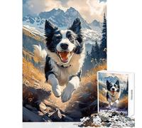 Puzzle 1000 pièces pour Adolescents Border Collie Mountain Run Jeux Amusants Décoration d'intérieur Jouets Cadeaux Uniques pour Anniversaires et Noël (75x50cm)