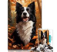 Puzzle 1000 pièces pour Adolescents Border Collie tombé, Jouet de Divertissement Familial avec Affiche et fiche de Questions-réponses Assorties (Taille 75x50cm)