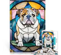 Puzzle 1000 pièces pour Adolescents Bouledogue en vitrail Séjour Anti-Stress pour Tuer Le Temps Bon Cadeau 38x26cm