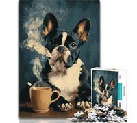 Puzzle 1000 pièces pour Adolescents, Bouledogue français Buvant du café, Jouets éducatifs pour Adultes, Jeux familiaux pour renforcer l'amour Entre Couples, 75x50cm