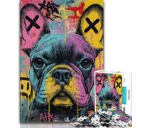 Puzzle 1000 pièces pour Adolescents Bouledogue français Graffiti, Jeu Familial Anti-Stress, défi Difficile, renforce l'amour Entre Couples (38x26cm)