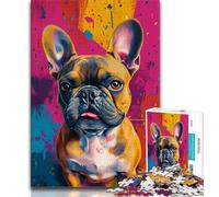 Puzzle 1000 pièces pour Adolescents Bouledogue français Peinture à l'huile Puzzle 1000 pièces pour Adultes et Adolescents, renforce l'amour Entre Les Couples pour Les 14 Ans et Plus 75x50cm
