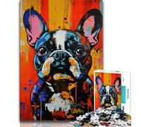 Puzzle 1000 pièces pour Adolescents Bouledogue français Peinture à l'huile Puzzles pour Adultes Jouets éducatifs Jeux familiaux Cadeaux d'anniversaire Uniques 26x38cm