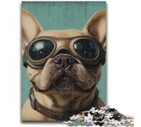 Puzzle 1000 pièces pour Adolescents Bouledogue français Pilote Jeu Familial Anti-Stress Défi Difficile Cadeaux du Père Noël Secret 26x38cm