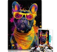 Puzzle 1000 pièces pour Adolescents Bouledogue français Portant des Lunettes Puzzle 1000 pièces pour Adultes, Collection de Jeux intellectuels, Beaux-Arts 50x75cm