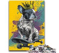 Puzzle 1000 pièces pour Adolescents Bouledogue français Skateboard Convient aux 14 Ans et Plus Jouet intellectuel Jeu éducatif pour Anniversaire et Noël 50x75cm
