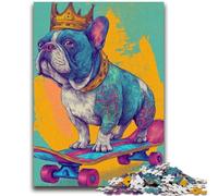 Puzzle 1000 pièces pour Adolescents Bouledogue français Skateboard Jeux éducatifs Décoration Murale Cadeaux d'anniversaire et de Noël Uniques 50x75cm