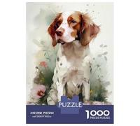 Puzzle 1000 Pièces pour Adolescents Brittany Spaniel Flowers Puzzle pour Adultes Jeux Amusants Cadeaux pour Femmes pour Anniversaire, Noël 52x38cm/1000pcs