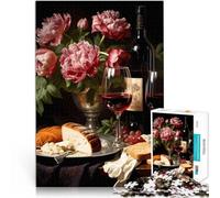 Puzzle 1000 pièces pour Adolescents Brunch vin Plateau de fromages Loisirs en Famille avec Affiche et Feuille de Questions correspondantes 52x38cm
