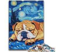 Puzzle 1000 pièces pour Adolescents Bulldog Night Sky Jeu Familial Anti-Stress Défi Difficile Cadeaux du Père Noël Secret 26x38cm