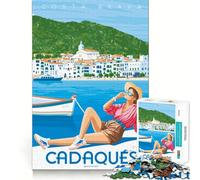 Puzzle 1000 pièces pour Adolescents,Cadaqués Costa Brava,Affiche,Bords précis,Art,entraînement Mental,Jeu Calme et Amusant,Cadeau d'anniversaire (38x52cm)