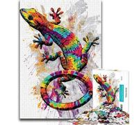 Puzzle 1000 pièces pour Adolescents, Cadeau Aquarelle Gecko, Anti-Stress, défi Difficile avec Affiche et fiche de Questions-réponses Assorties 50x75cm