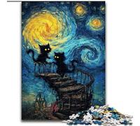 Puzzle 1000 pièces pour Adolescents, Cadeau Artistique de Chat Noir, Jeu Stimulant et Jeu Familial avec des pièces de Formes aléatoires entièrement emboîtables (Taille 26x38cm)
