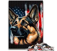 Puzzle 1000 pièces pour Adolescents, Cadeau Berger Allemand, Drapeau américain, Amusant en Famille, idéal comme Cadeau pour Toute la Famille, à partir de 14 Ans, 26x38cm