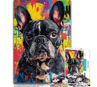 Puzzle 1000 pièces pour Adolescents Cadeau Bouledogue français Peinture à l'huile Puzzle 1000 pièces Staycation Kill Time avec pièces entièrement emboîtables de Formes aléatoires 38x26cm