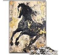 Puzzle 1000 pièces pour Adolescents, Cadeau Cheval Noir et doré, Jouet éducatif idéal pour Toute la Famille (Taille 50x75cm)