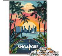 Puzzle 1000 pièces pour Adolescents, Cadeau : Coucher de Soleil sur la Ligne d'horizon de Singapour, activité familiale pour renforcer l'amour Entre Couples, à partir de 14 Ans, 50x75cm