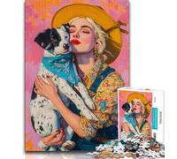 Puzzle 1000 pièces pour Adolescents, Cadeau d'anniversaire, décoration Murale, Motif Chien Cowgirl et Fleurs Sauvages, à partir de 14 Ans (Taille 38x26cm)