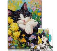 Puzzle 1000 pièces pour Adolescents, Cadeau d'anniversaire, Motif Chat et Fleur, Jouet éducatif et décompressant (Taille 75x50cm)