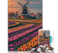 Puzzle 1000 pièces pour Adolescents Cadeau Ferme de Tulipes Puzzle 1000 pièces Staycation Kill Time avec pièces entièrement emboîtables de Formes aléatoires 38x26cm