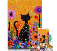 Puzzle 1000 pièces pour Adolescents Cadeau Motif Chat Noir Puzzle 1000 pièces pour Un séjour Relaxant avec pièces de Formes aléatoires entièrement emboîtables 38x26cm