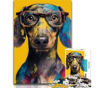 Puzzle 1000 pièces pour Adolescents, Cadeau Teckel à Lunettes, Anti-Stress, défi Difficile avec Affiche et fiche de Questions-réponses (38x26cm)