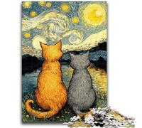 Puzzle 1000 pièces pour Adolescents, Cadeaux, Chat du Ciel Nocturne, Anti-Stress, défi Difficile, renforce l'amour Entre Les Couples, 26x38cm