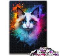 Puzzle 1000 pièces pour Adolescents, Cadeaux, Chat Ragdoll coloré, Anti-Stress, défi Difficile, renforce l'amour Entre Couples, 50x75cm
