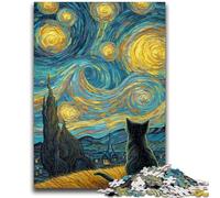 Puzzle 1000 pièces pour Adolescents, Cadeaux Chat sous Le Ciel étoilé, Casse-tête pour décoration Murale, Cadeaux d'anniversaire et de Noël Uniques pour Les 14 Ans 50x75cm