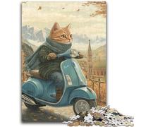 Puzzle 1000 pièces pour Adolescents, Cadeaux, Chat sur Une Moto, Anti-Stress, défi Difficile, Convient pour la décoration de Bureau, 26x38cm