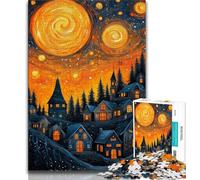 Puzzle 1000 pièces pour Adolescents, Cadeaux, château du Ciel Nocturne, Anti-Stress, séjour, Tuer Le Temps, liste de souhaits avec Le Père Noël (38x26cm)