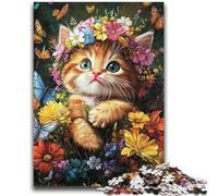 Puzzle 1000 pièces pour Adolescents, Cadeaux, Chaton et Fleurs, Jeux d'activités familiales stimulants, Jouet de Bricolage pour décoration Murale, Cadeaux 26x38cm