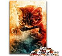 Puzzle 1000 pièces pour Adolescents, Cadeaux, Chaton lisant Un Journal, Jeux d'activités familiales stimulants, Jouet de Bricolage pour décoration Murale de la Maison, Cadeaux 26x38cm