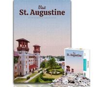 Puzzle 1000 pièces pour Adolescents, Cadeaux de Visite de Saint Augustin, découpe de précision, avec Affiche et fiche de Questions Assorties, pour Les 14 Ans et Plus, 38x26cm