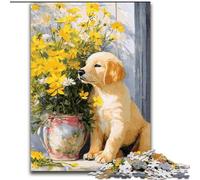 Puzzle 1000 pièces pour Adolescents,Cadeaux Golden Retriever et Fleurs,Analyse et logique avec pièces entièrement emboîtables de Formes aléatoires,pour Les Enfants de 14 Ans et Plus (Taille 26x38cm)