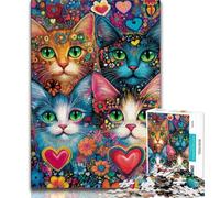 Puzzle 1000 pièces pour Adolescents, Cadeaux Quatre Chats, Anti-Stress, défi Difficile avec Affiche Assortie et Feuille de Questions 38x26cm