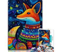 Puzzle 1000 pièces pour Adolescents, Cadeaux : Renard Portant Une écharpe, Anti-Stress, défi Difficile avec Affiche et fiche de Questions Assorties, 38 x 52 cm