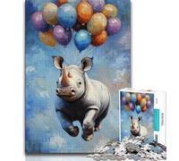 Puzzle 1000 pièces pour Adolescents, Cadeaux, rhinocéros en Ballon, Anti-Stress, défi Difficile avec Affiche et fiche de Questions-réponses (38x26cm)