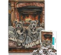 Puzzle 1000 pièces pour Adolescents, Cadeaux Staffordshire Bull Terrier, feu de cheminée, Jouets éducatifs, Anti-Stress, renforce l'amour Entre Couples, 38x26cm