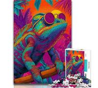 Puzzle 1000 pièces pour Adolescents, caméléon Portant des Lunettes, Difficile et Stimulant, Cadeaux Secret Santa pour Les 14 Ans et Plus, 38x26cm