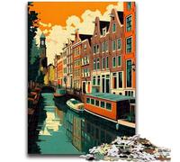 Puzzle 1000 pièces pour Adolescents, CANAUX D'AMSTERDAM, Jeux éducatifs, décoration Murale, Cadeaux d'anniversaire et de Noël Uniques (Taille 50x70cm)
