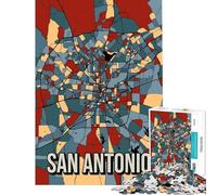 Puzzle 1000 pièces pour Adolescents Carte de San Antonio aux Tons naturels Jeu Manuel captivant pour développer la Patience Cadeau d'anniversaire décoration intérieure (Taille 50x75cm)