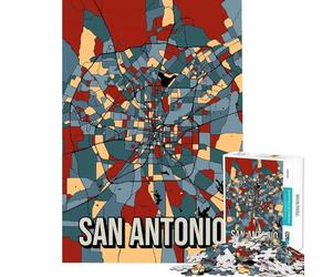 Puzzle 1000 pièces pour Adolescents Carte de San Antonio aux Tons naturels Jeu Manuel captivant pour développer la Patience Cadeau d'anniversaire décoration intérieure (Taille 50x75cm)