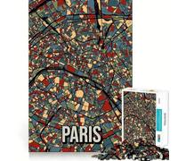 Puzzle 1000 pièces pour Adolescents,Carte rétro de Paris,Art des Bords précis,activité intellectuelle,Jeu de détente,Cadeau d'anniversaire (38x26cm)