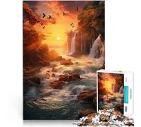 Puzzle 1000 pièces pour Adolescents Cascade au Coucher du Soleil Jouets à Faire soi-même Offrir en Cadeau à Toute la Famille 38x26cm