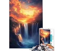 Puzzle 1000 pièces pour Adolescents Cascades dorées au Coucher du Soleil Puzzle Anti-Stress Cadeau d'anniversaire pour Les Amis et la Famille (Taille 50x75cm)