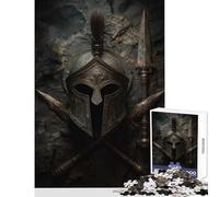 Puzzle 1000 pièces pour Adolescents Casque Spartiate Antique et lances croisées Jeu Anti-Stress Idée Cadeau pour Un Père Noël Secret Jeu éducatif Renforce l'amour au Sein du Couple Dimensions 38x52cm